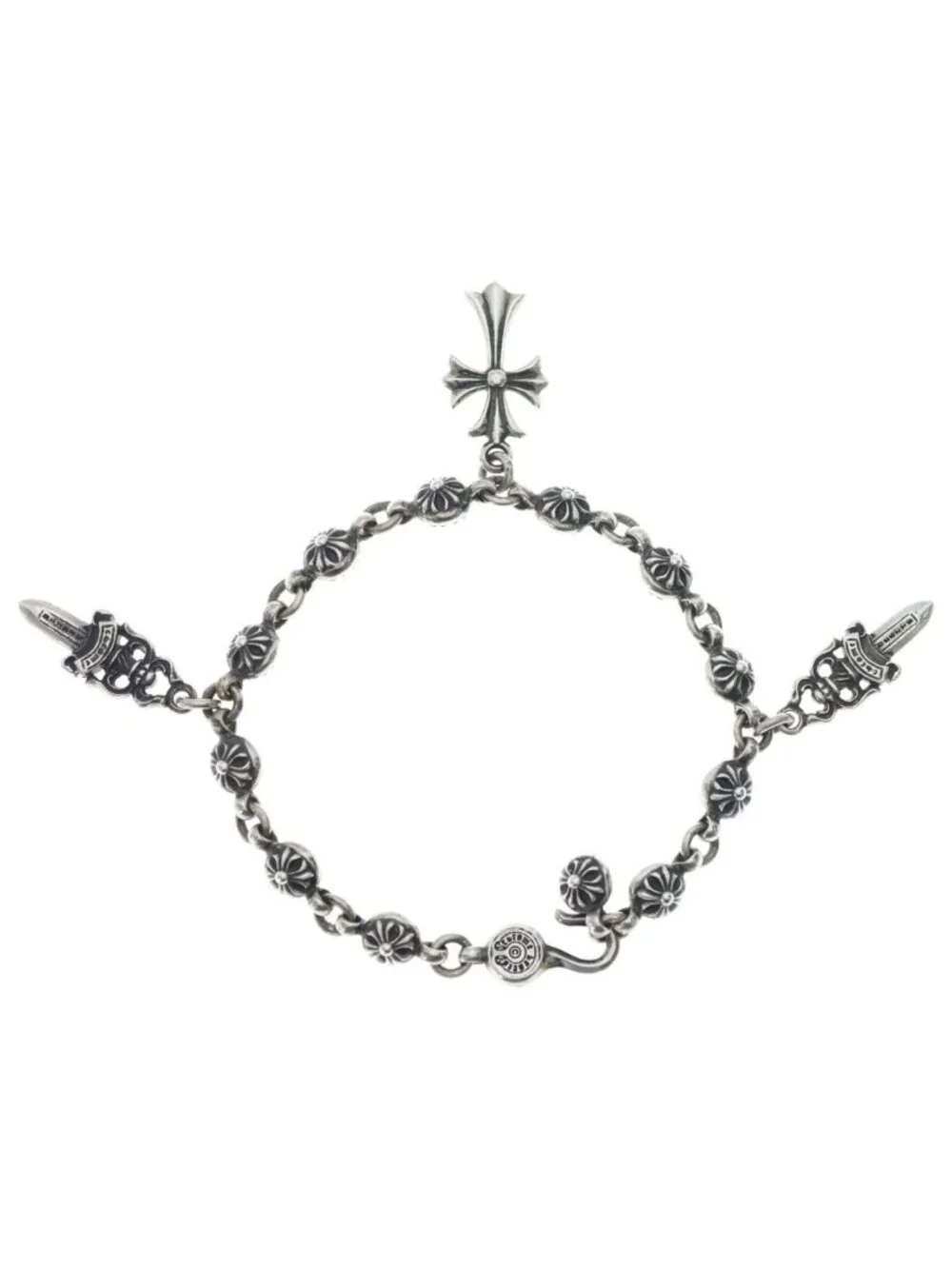 Chrome Hearts No1 Ball 1 Cross 5 Daga Tiny CH Motif Bracelet Silver